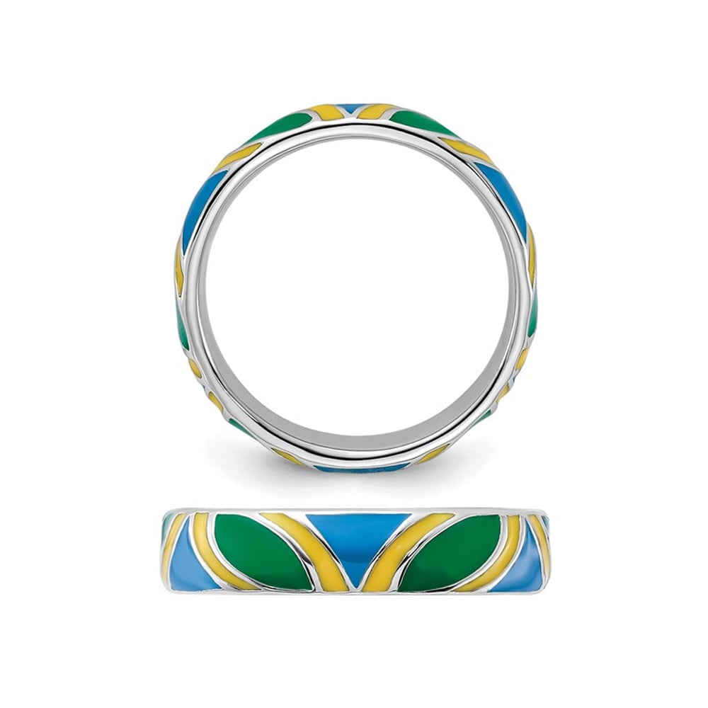 Sterling Silver Polished Multi-Colored Enameled Band Ring Image 4