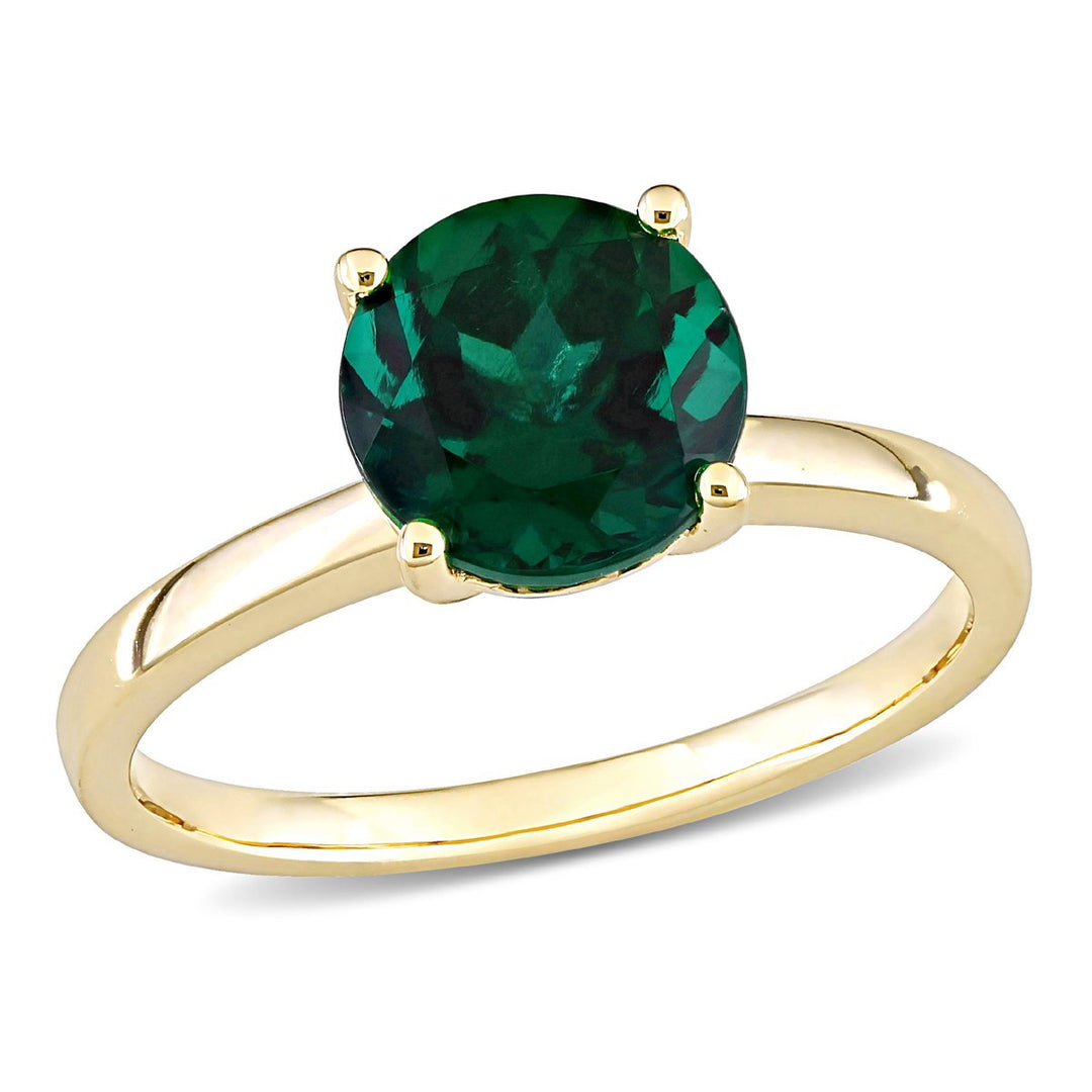 1.85 Carat (ctw) Lab-Created Green Emerald Solitaire Ring in 10K Yellow Gold Image 1