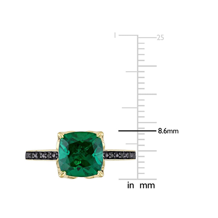1.60 Carat (ctw) Lab-Created Emerald Ring in 10K Yellow Gold with Black Diamonds Image 2