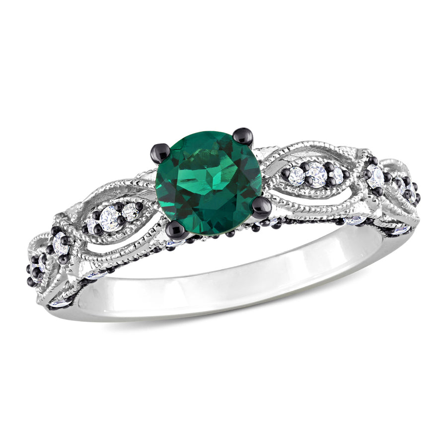 1.19 Carat (ctw) Lab-Created Emerald and White Sapphire Ring in 10K White Gold with Accent Diamonds Image 1