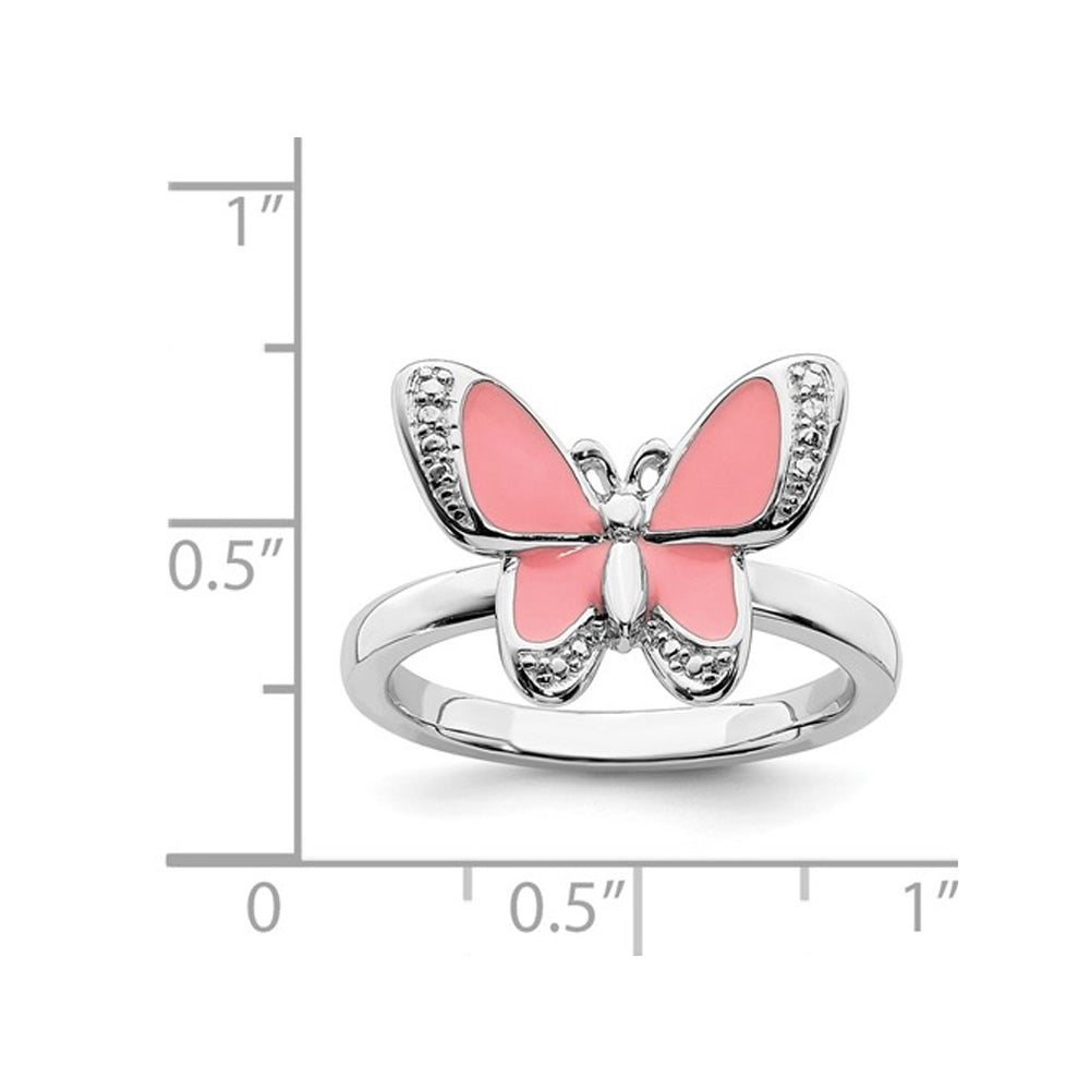 Sterling Silver Pink Enamel Butterfly Ring Image 3