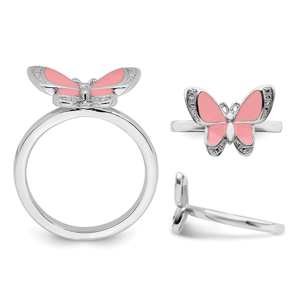 Sterling Silver Pink Enamel Butterfly Ring Image 4