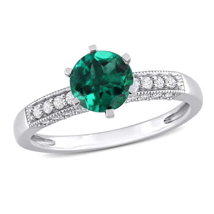 1.00 Carat (ctw) Lab-Created Emerald Ring in 10K White Gold with Diamonds Image 1