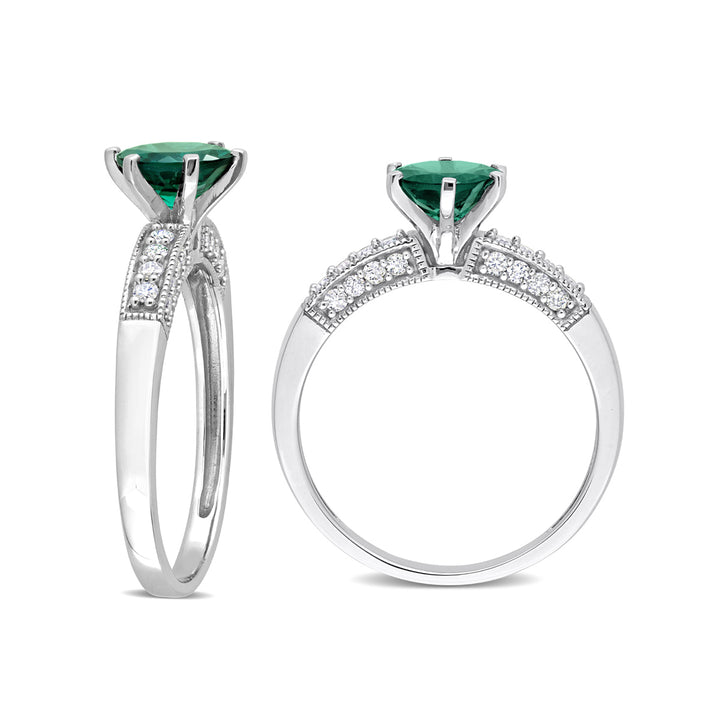 1.00 Carat (ctw) Lab-Created Emerald Ring in 10K White Gold with Diamonds Image 3