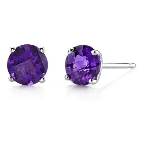 14k White Gold Plated 1 Carat Round Created Amethyst Sapphire Stud Earrings Image 1