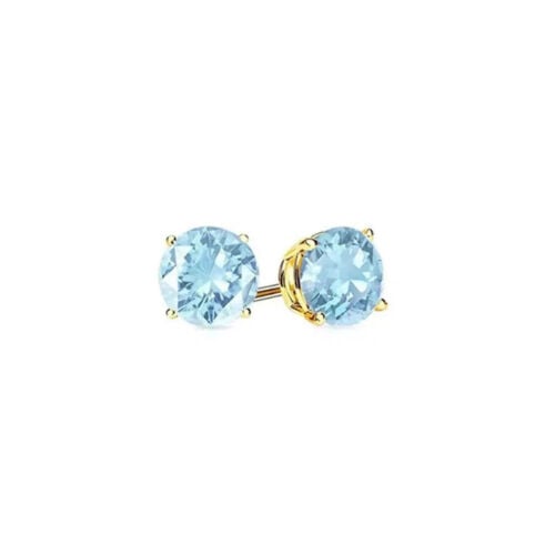 10k Yellow Gold Plated 1/2 Carat Round Created Aquamarine Sapphire Stud Earrings Image 1