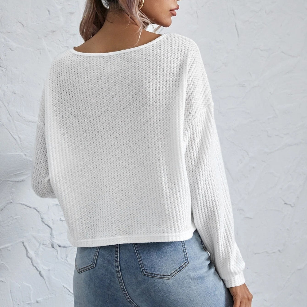 Drop Shoulder Waffle Knit Tee Image 2