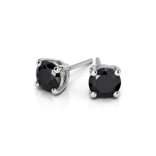 14k White Gold Plated 3 Carat Round Created Black Sapphire Stud Earrings Image 1