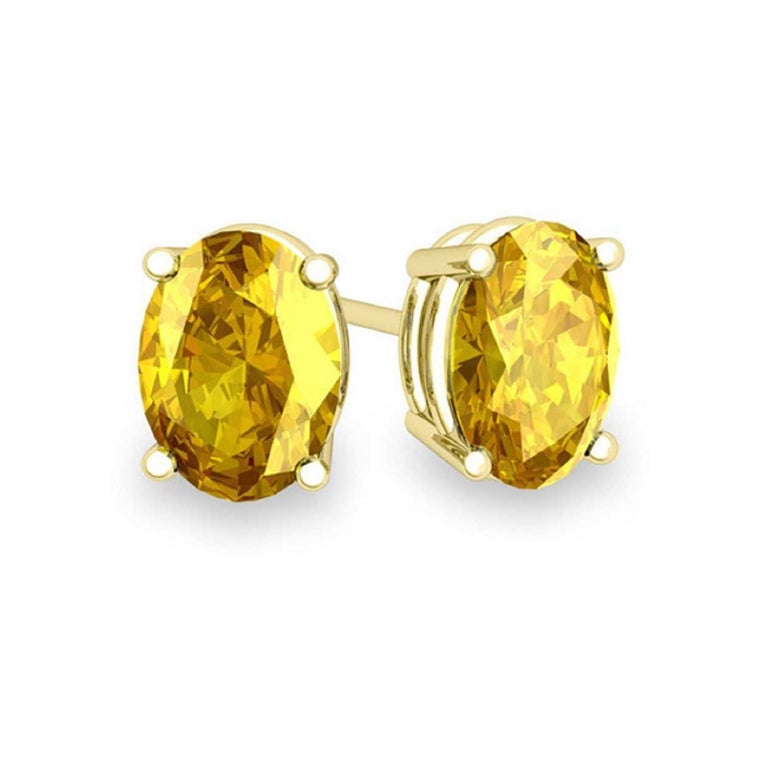 14k Yellow Gold Plated 4 Carat Round Created Yellow Sapphire Stud Earrings Image 1