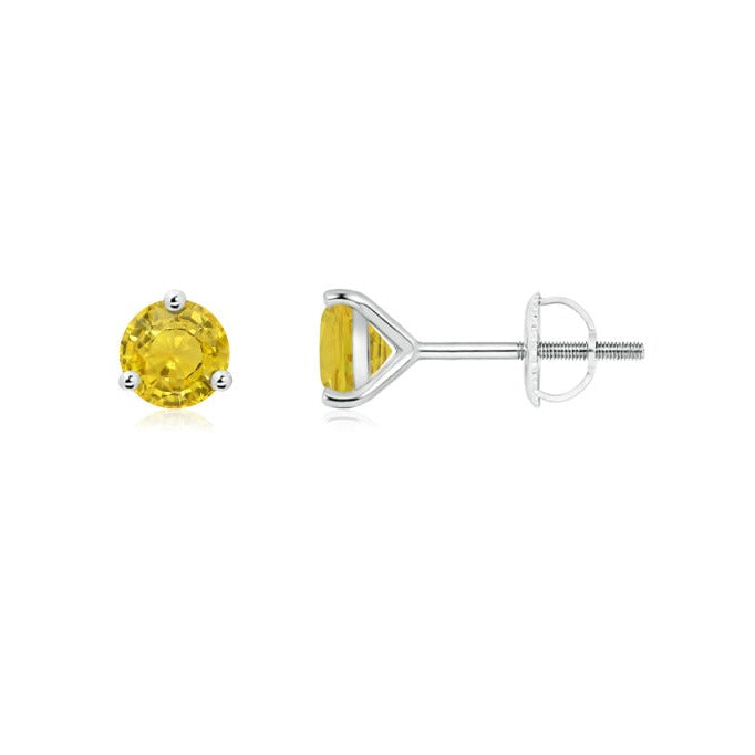 14k White Gold Plated 3 Carat Round Created Yellow Sapphire Stud Earrings Image 1
