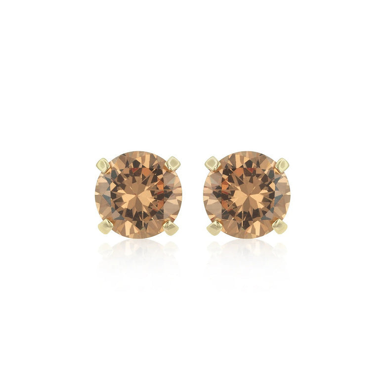 14k Yellow Gold Plated 4 Carat Round Created Champagne Sapphire Stud Earrings Image 1