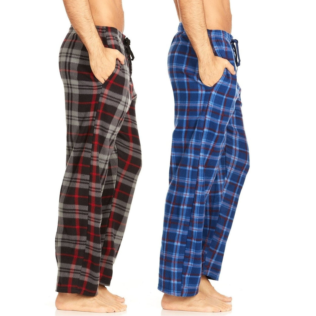 DARESAY Microfleece Plaid Pajama Pants Men 2 Pack with Pockets Adjustable Waist Image 1