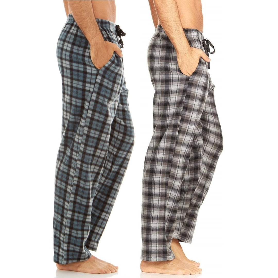 DARESAY Microfleece Plaid Pajama Pants Men 2 Pack with Pockets Adjustable Waist Image 3