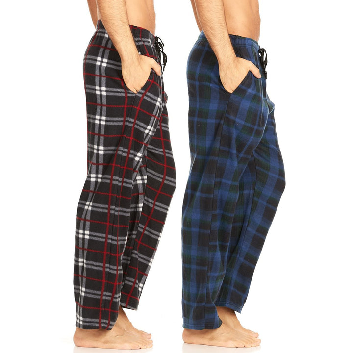 DARESAY Microfleece Plaid Pajama Pants Men 2 Pack with Pockets Adjustable Waist Image 4