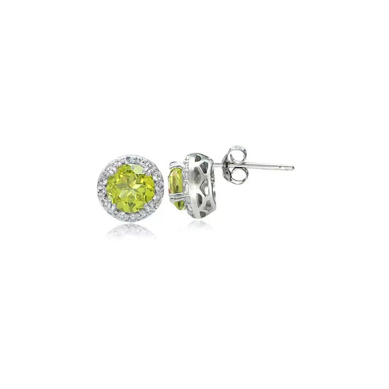 14k White Gold Plated 4 Ct Round Created Peridot Halo Stud Earrings Image 1