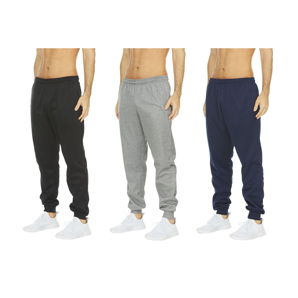 DARESAY Mens Tech Fleece Joggers 3-Pack Dry Fit Performance Sweatpants Image 1