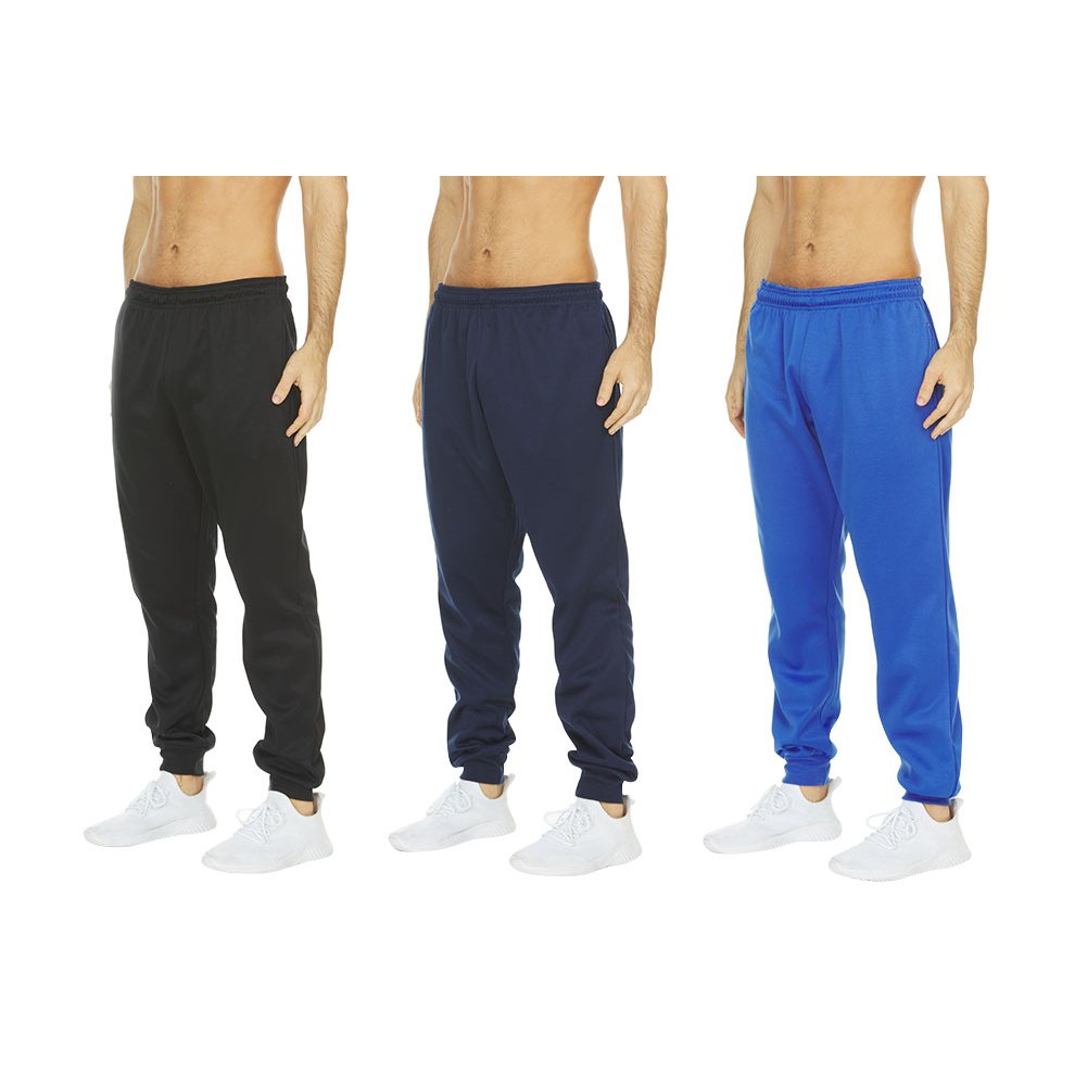 DARESAY Mens Tech Fleece Joggers 3-Pack Dry Fit Performance Sweatpants Image 3