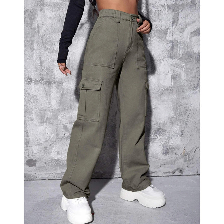 High Waist Flap Pocket Wide Leg Jeans Image 3