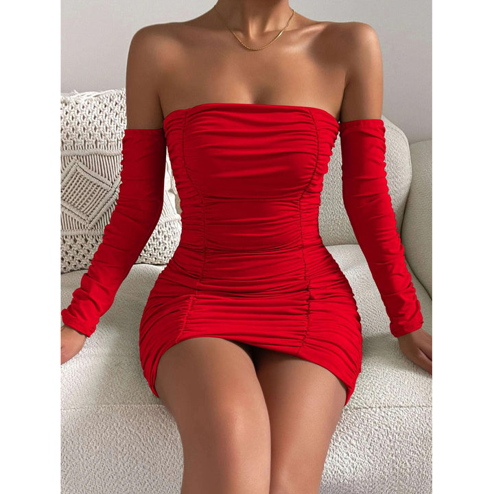 Off Shoulder Ruched Bodycon Dress Image 3