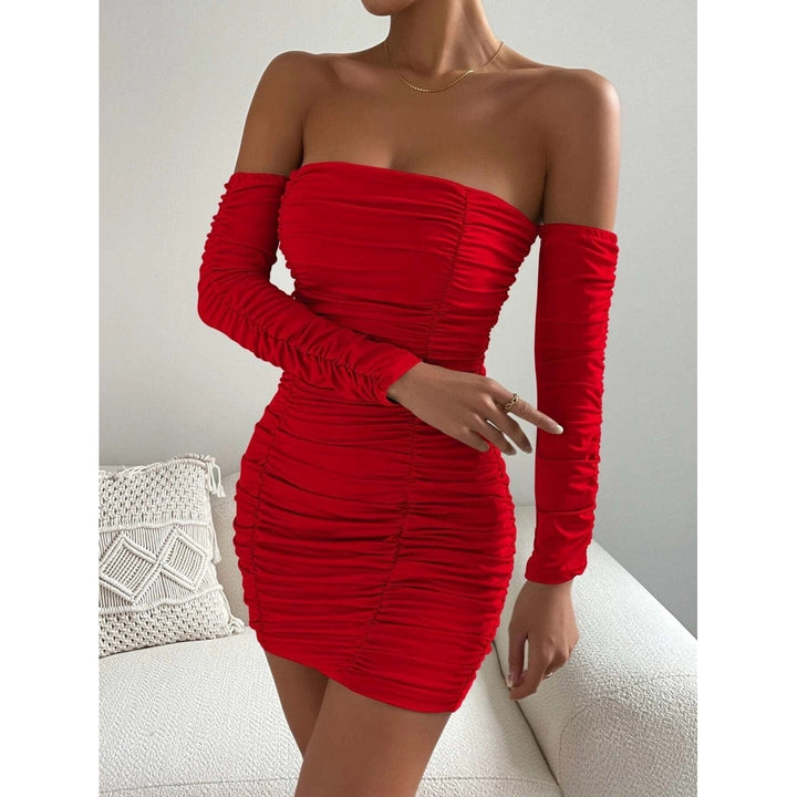 Off Shoulder Ruched Bodycon Dress Image 1