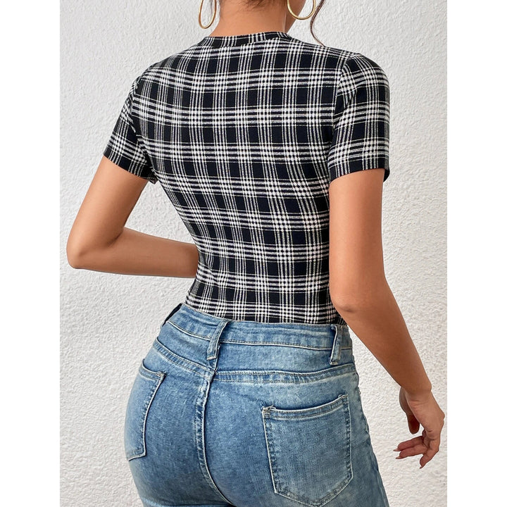 Plaid Print Slim Fit Bodysuit Image 2