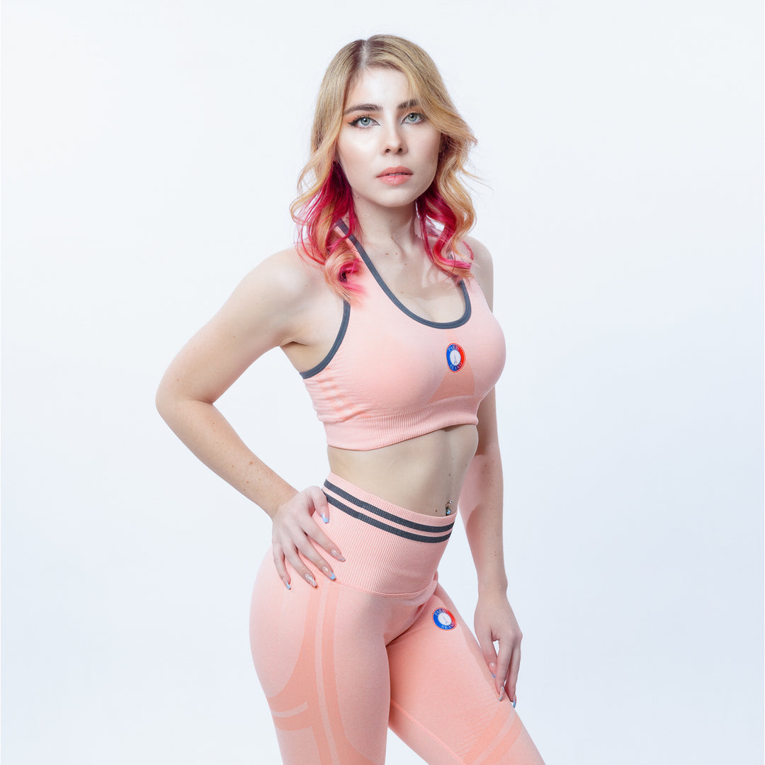 Paris Brand 2 Piece Pink Sports Bra Seamless Leggings Women Yoga Gym Fitness Workout Sportswear Set Image 1