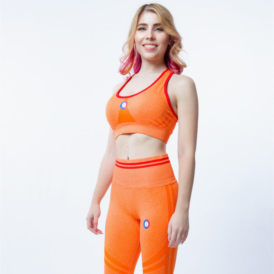 Paris Brand 2 Piece Orange Sports Bra Seamless Leggings Women Yoga Gym Fitness Workout Sportswear Set Image 1