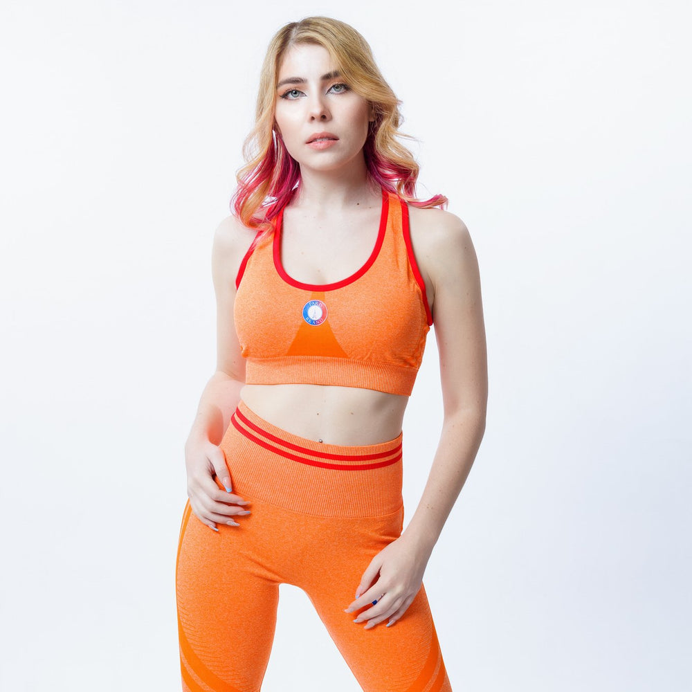 Paris Brand 2 Piece Orange Sports Bra Seamless Leggings Women Yoga Gym Fitness Workout Sportswear Set Image 2
