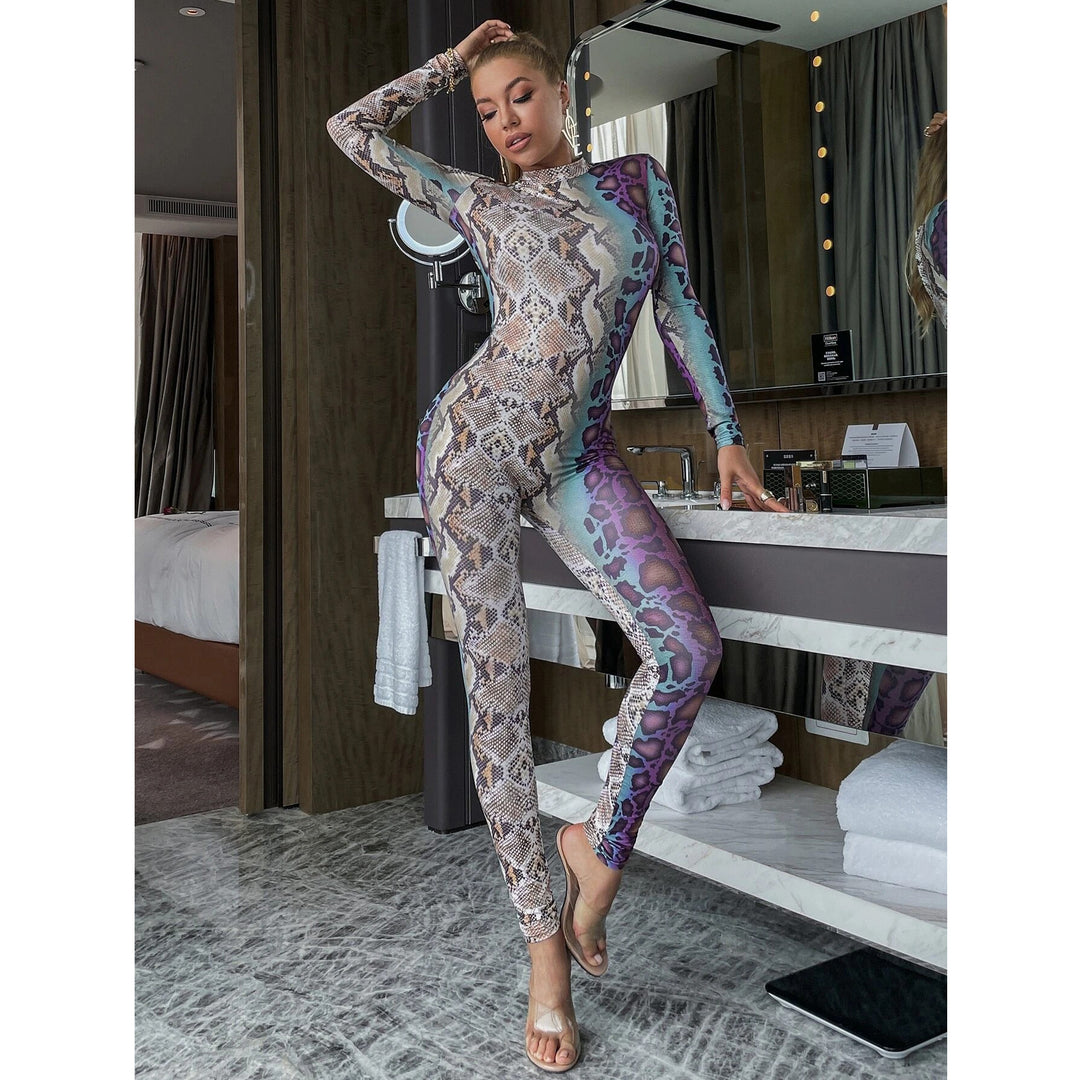 Glamaker Ombre Snakeskin Print Backless Skinny Jumpsuit Image 4