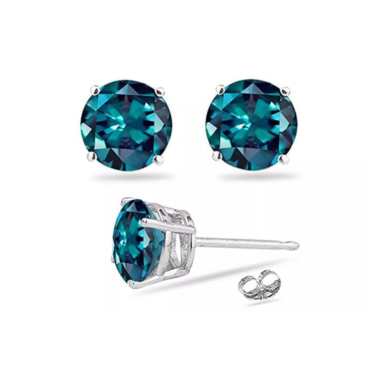 14k White Gold Plated 1 Ct Round Created Alexandrite Sapphire Stud Earrings Image 1
