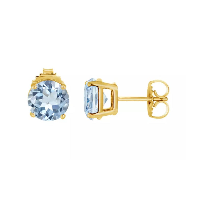 14k Yellow Gold Plated 4 Ct Round Created Aquamarine Sapphire Stud Earrings Image 1