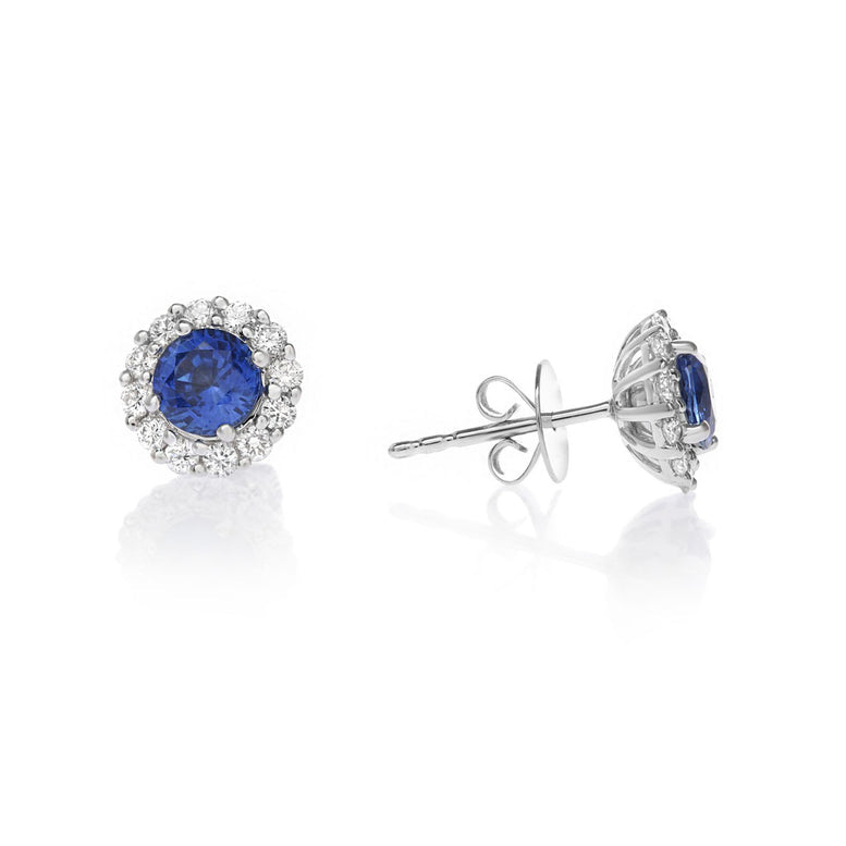 14k White Gold Plated 2 Ct Round Created Blue Sapphire Halo Stud Earrings Image 1