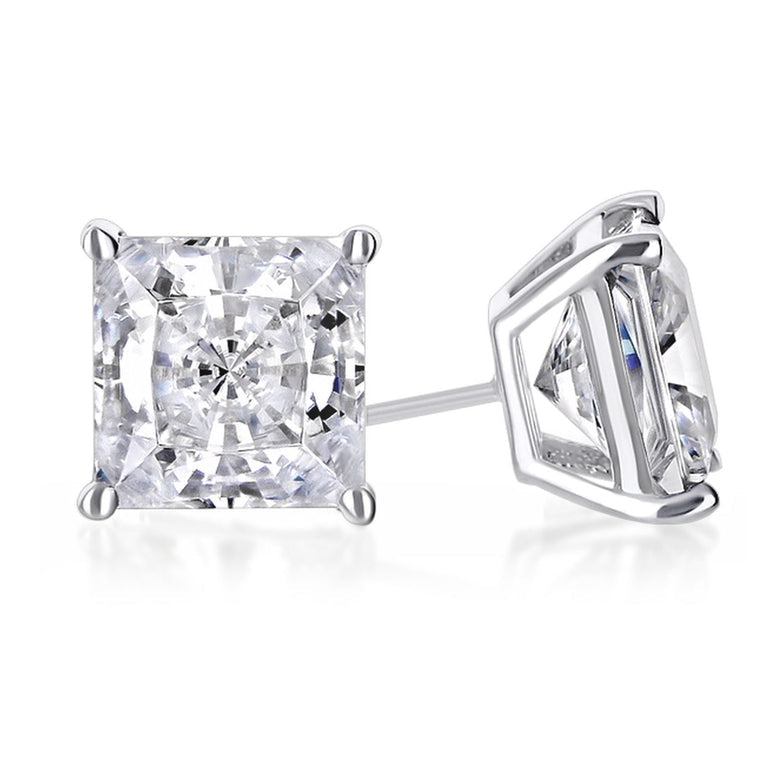 14k White Gold Plated 1/2 Ct Round Created White Sapphire Princess Cut Stud Earrings Image 1