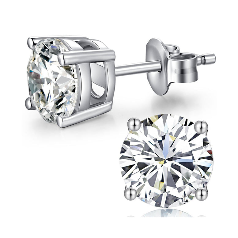 14k White Gold Plated 4 Ct Round Created White Sapphire Stud Earrings Image 1