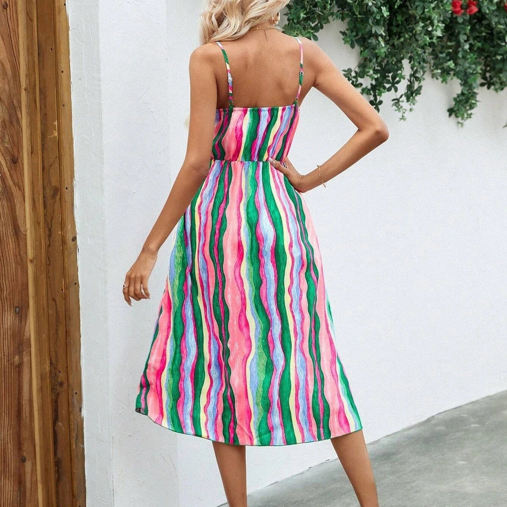 Striped Print Wrap Hem Cami Dress Image 2