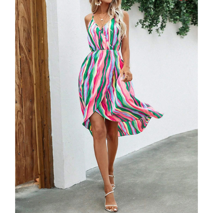 Striped Print Wrap Hem Cami Dress Image 3