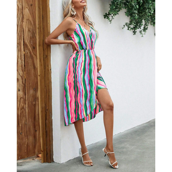 Striped Print Wrap Hem Cami Dress Image 4