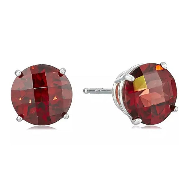 14k White Gold Plated 1/2 Carat Round Created Garnet Sapphire Stud Earrings Image 1