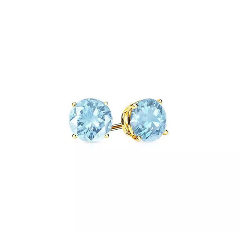 14k Yellow Gold Plated 4 Carat Round Created Aquamarine Sapphire Stud Earrings Image 1