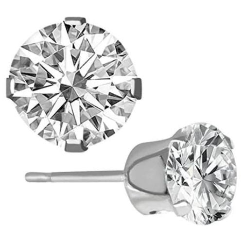 925 Round Cut Cubic Zirconia CZ Stud Earrings Plated Image 1