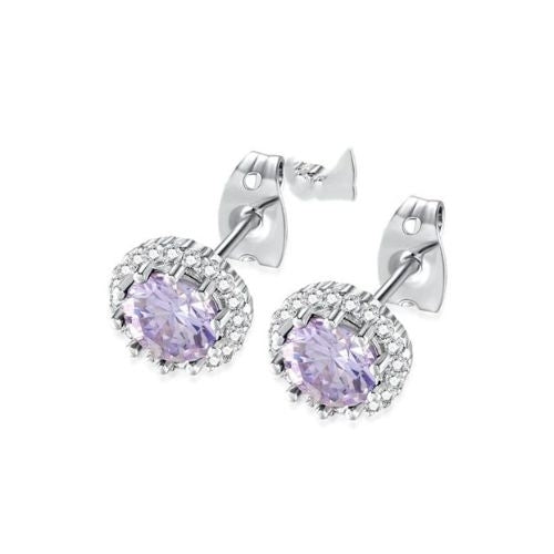 18K White Gold Plated Halo Tanzanite Created Round 3Ct CZ Cut Stud Earrings Image 1