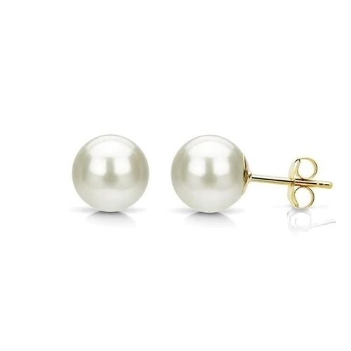 18K Yellow Gold Plated Created White Freshwater Pearl CZ Round 3CT Stud Earrings Image 1
