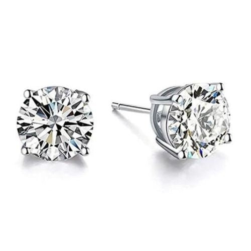 18K White Silver Plated Cubic Zirconia Round Cut Stud Earrings Image 1