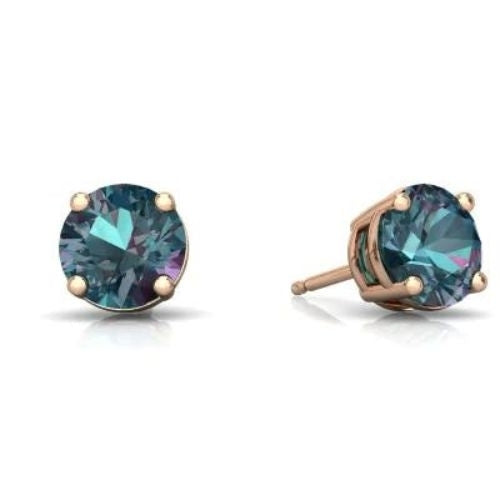 24k Rose Gold Plated 2 Cttw Alexandrite Round Stud Earrings Image 1