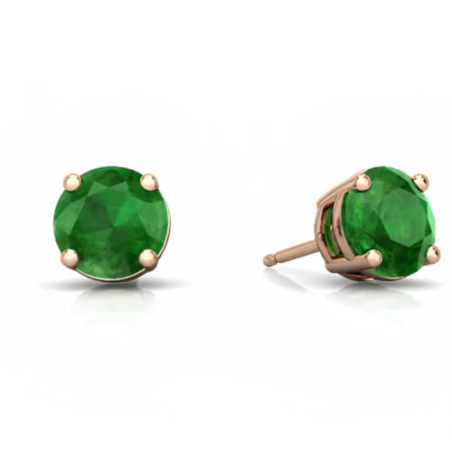 24k Rose Gold Plated 2 Cttw Emerald Round Stud Earrings Image 1
