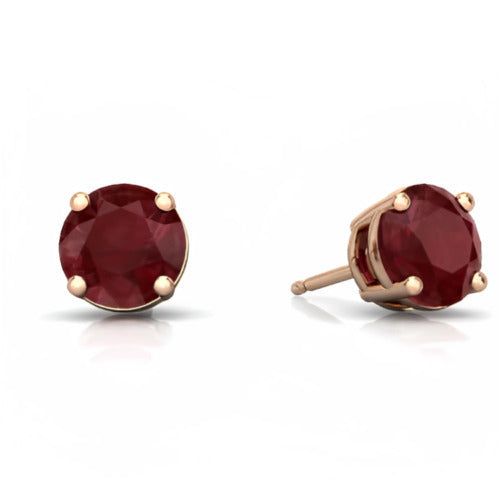 24k Rose Gold Plated 2 Cttw Ruby Round Stud Earrings Image 1