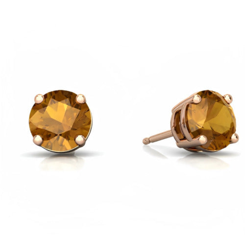 24k Rose Gold Plated 2 Cttw Citrine Round Stud Earrings Image 1