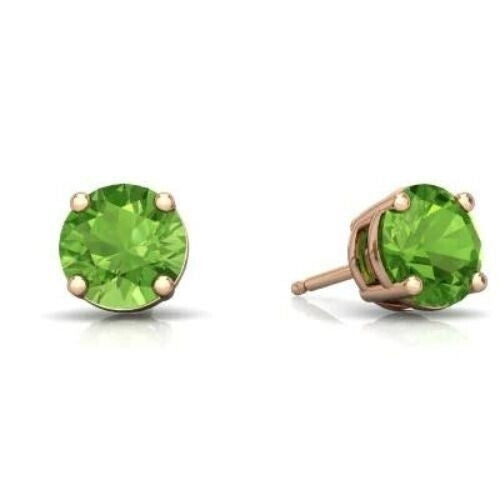 24k Rose Gold Plated 2 Cttw Peridot Round Stud Earrings Image 1