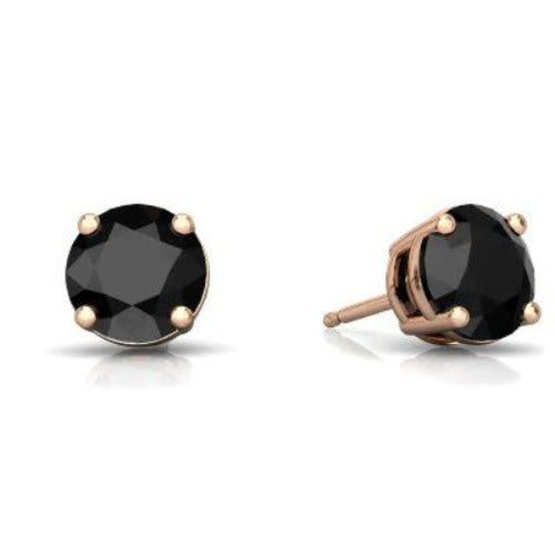 24k Rose Gold Plated 2 Cttw Black Sapphire Round Stud Earrings Image 1