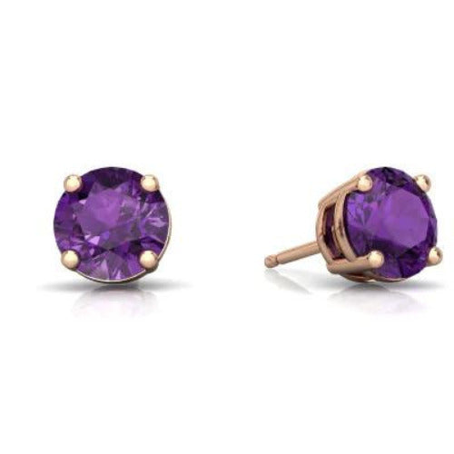 24k Rose Gold Plated 2 Cttw Amethyst Round Stud Earrings Image 1